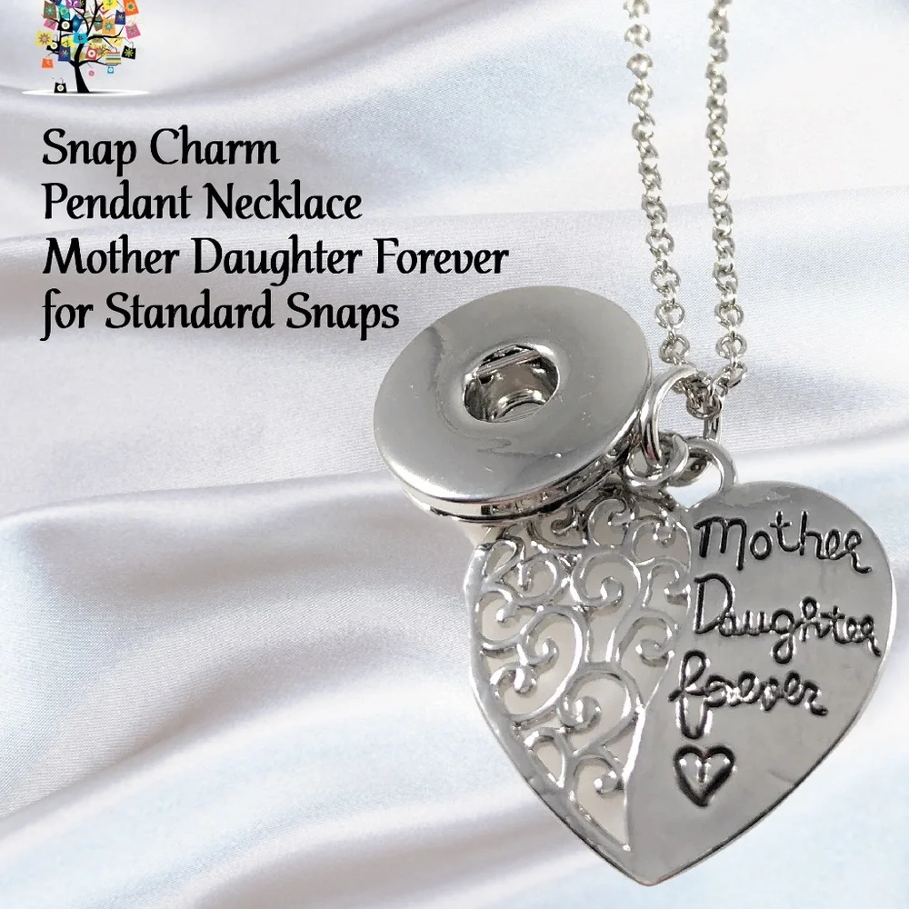 Snap Charm Pendant Necklace Mother Daughter Forever Filigree Heart 18" Chain - Picture 1 of 3